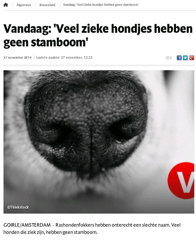 krantenartikel zieke hondjes hebben geen stamboom